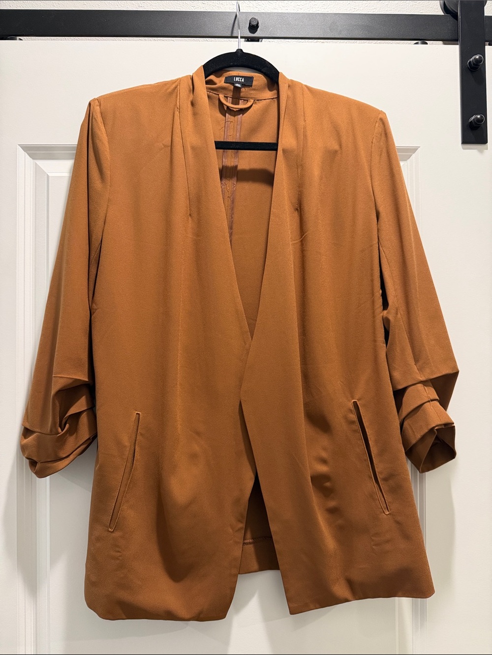 Lucca Women's Rust/Brown Open-Front Blazer Jacket